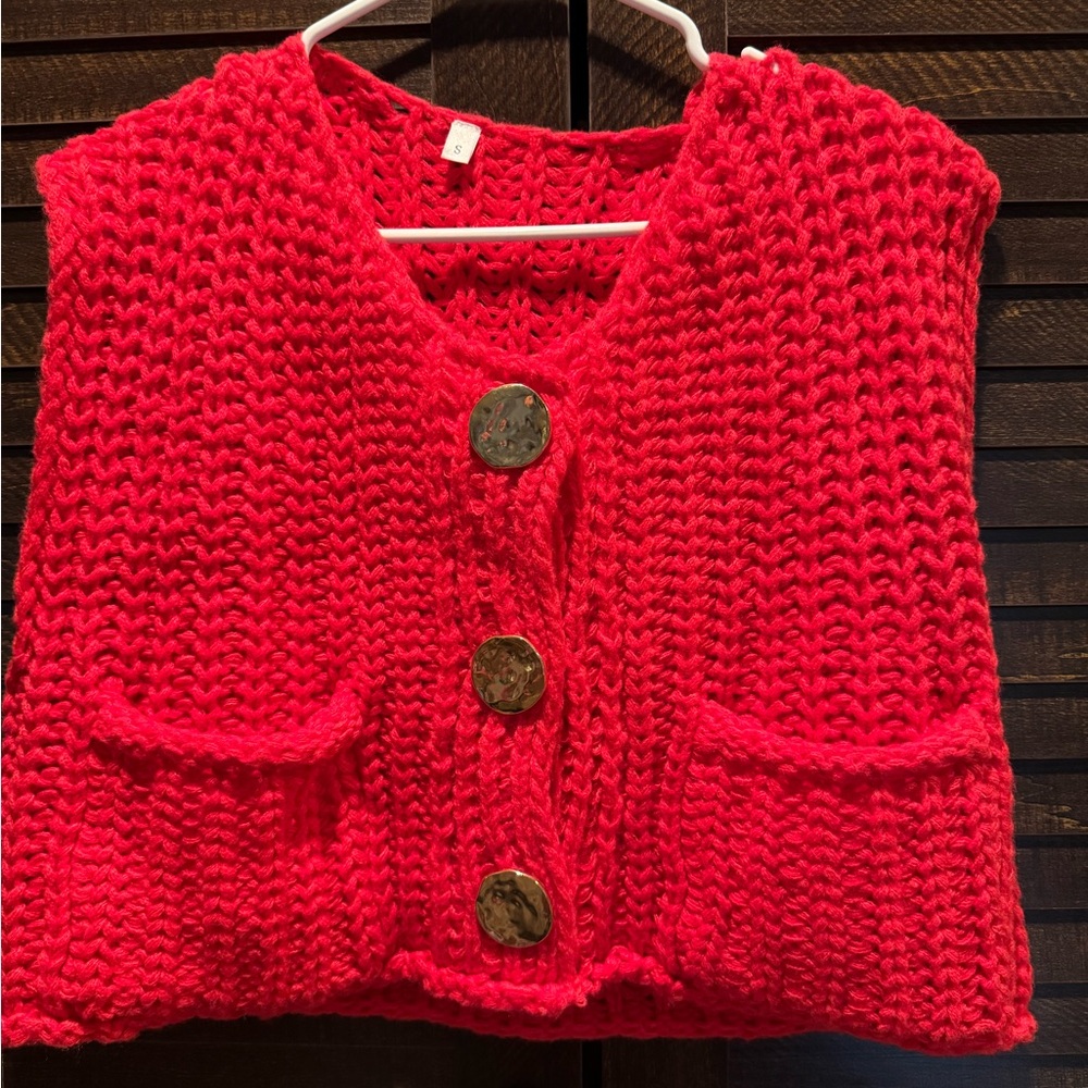 Women's Red Knit Cropped Sweater Vest
